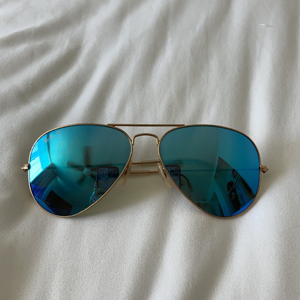 Authentic blue reflective polarized aviator Ray ban